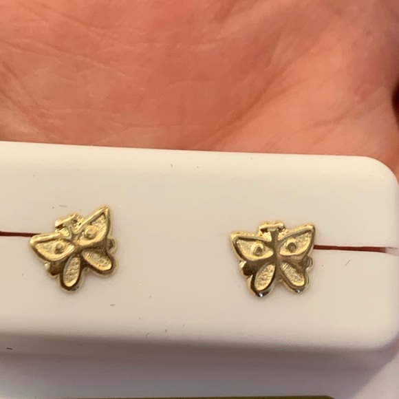 10K Gold CZ Butterfly Earrings 6x5mm screw back